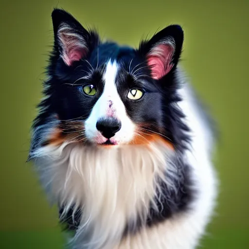 Prompt: a feline collie - cat - hybrid, animal photography