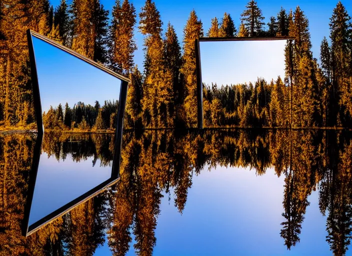 Prompt: photo of a crystal mirror that is a portal to a barren!! world. Forest in the background. Fantasy magic style. Highly detailed 8k. Intricate. Nikon d850 55mm. Award winning photography.