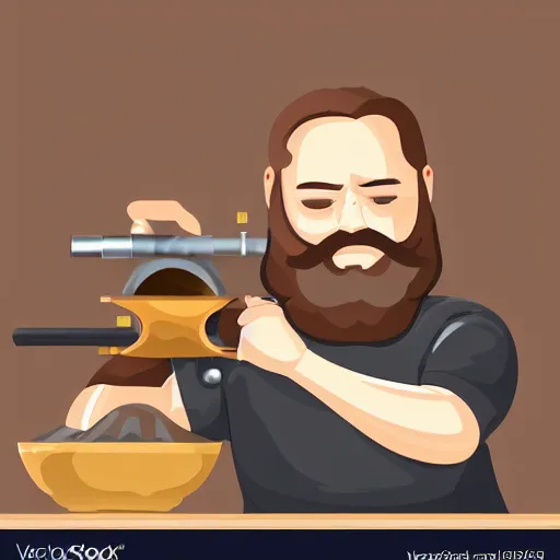 Image similar to bearded man turns bowl using woodlathe, lathe, machinery, vector art