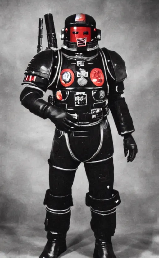 Image similar to photograph of black and red fascist space marine uniform