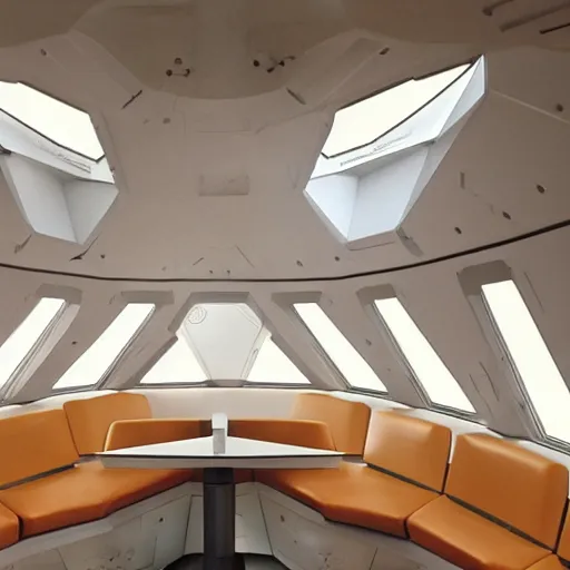 Image similar to spaceship starship battlestar interior design by Alvar Aalto