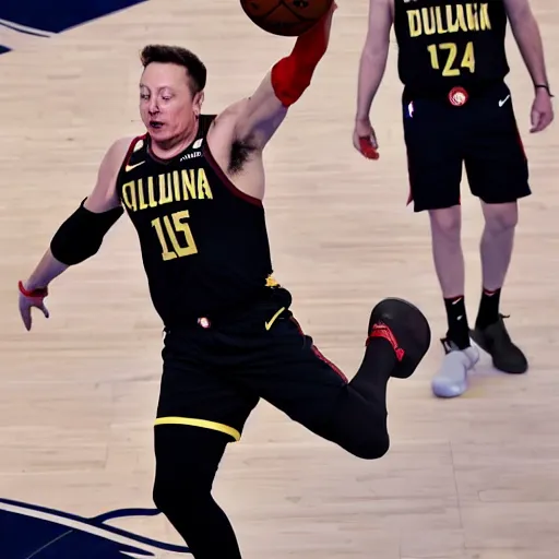 Prompt: elon musk slam dunks in the 2 0 1 9 nba slam dunking contest