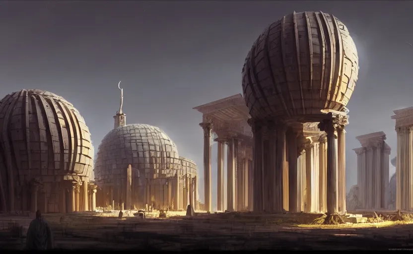 Image similar to exterior shot of utopian ancient roman architecture with cinematic lighting by zaha hadid peter zumthor and renzo piano and frank gehry, darek zabrocki and greg ruthkowski, simon stalenhag, cinematic, holy place, paradise, scifi, futurism, atmospheric, concept art, artstation, trending on artstation