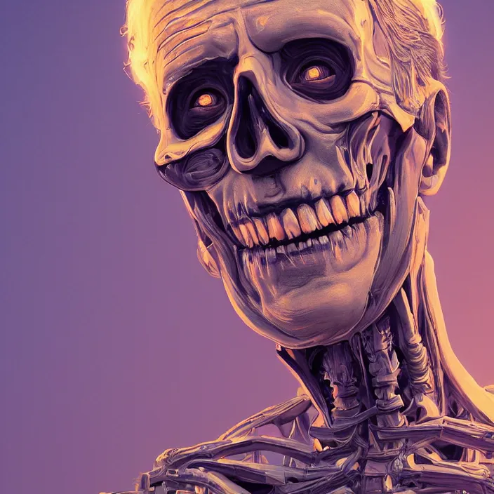 Image similar to portrait of joe biden as skeleton. burning distortions. intricate abstract. intricate artwork. by Tooth Wu, wlop, beeple, dan mumford. octane render, trending on artstation, greg rutkowski very coherent symmetrical artwork. cinematic, hyper realism, high detail, octane render, 8k, iridescent accents