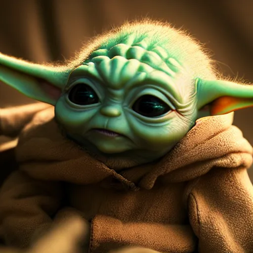 full body pose, hyperrealistic photograph of baby yoda | Stable ...