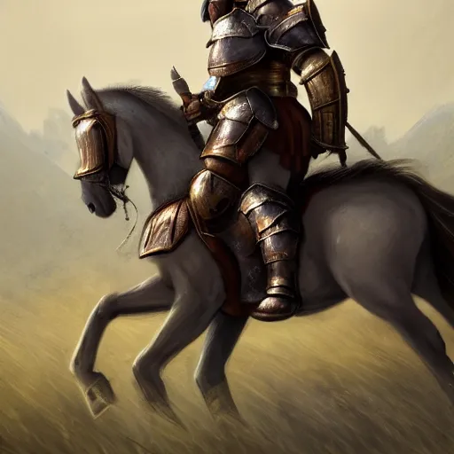 Image similar to a paladin in heavy armor riding on an armored horse through a field, artstation hall of fame gallery, editors choice, # 1 digital painting of all time, most beautiful image ever created, emotionally evocative, greatest art ever made, lifetime achievement magnum opus masterpiece, the most amazing breathtaking image with the deepest message ever painted, a thing of beauty beyond imagination or words