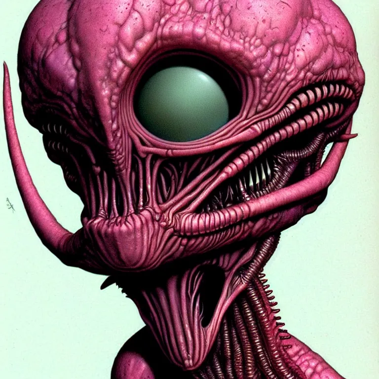 Image similar to a terriyfying alien designed by wayne barlowe and jim burns, animated by pixar