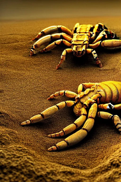 Prompt: hyperrealistic close - up sand worm scorpion monster highly detailed concept art eric zener elson peter cinematic hard yellow lighting high angle hd 8 k sharp shallow depth of field, inspired by david paul cronenberg and zdzisław beksinski