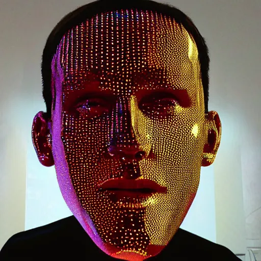 Image similar to a 3d human head made up of shiny holograms