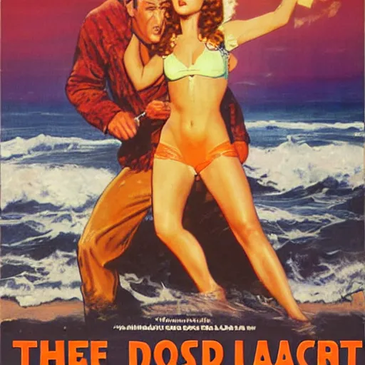 Prompt: The lost Beach, movie poster, artwork by Bill Medcalf