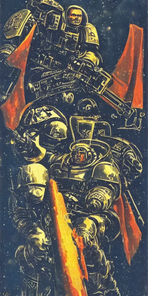 Image similar to astartes space marine in 1 9 6 0 soviet poster style