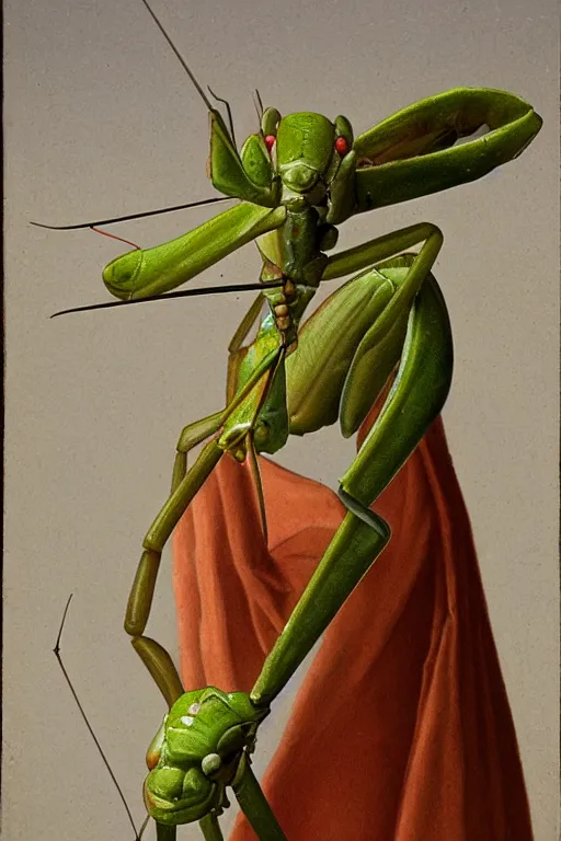 Prompt: renaissance portrait of praying mantis