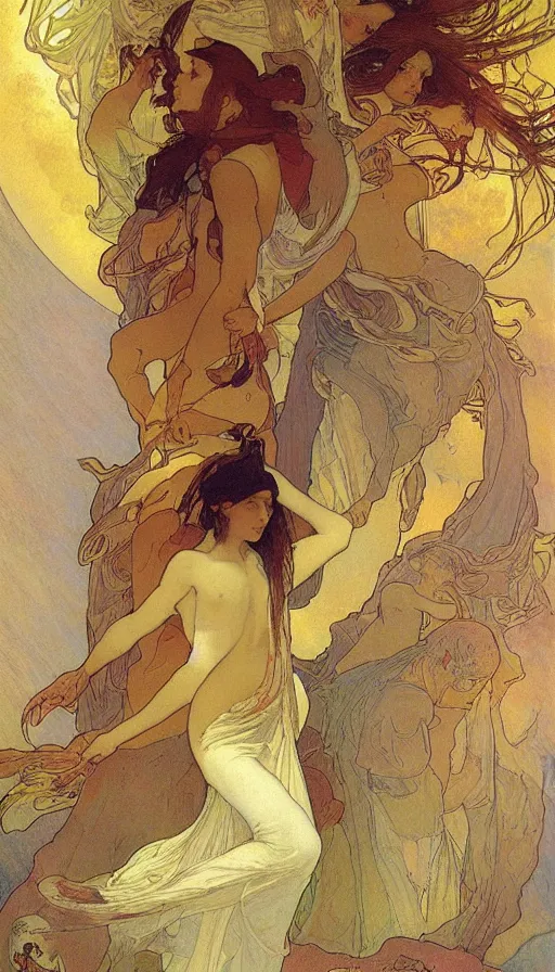 Image similar to the end of the world, by alfons maria mucha