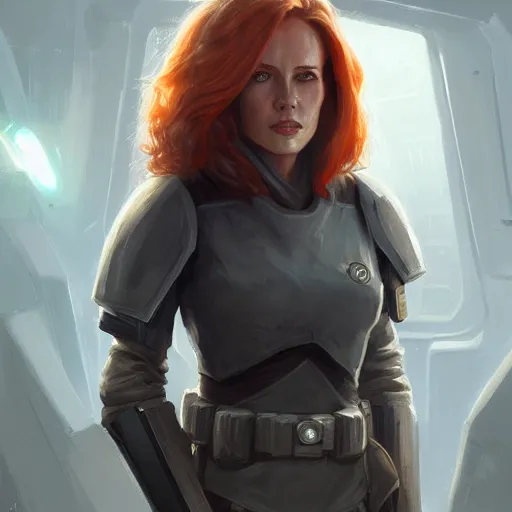 Image similar to portrait of a woman by greg rutkowski, a jedi commander, mara jade, wearing the tactical gear of the galactic alliance, star wars expanded universe, she is about 4 0 years old, highly detailed portrait, digital painting, artstation, concept art, smooth, sharp foccus ilustration, artstation hq