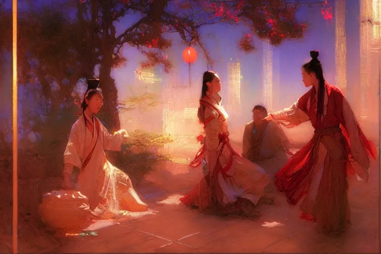 Prompt: wuxia, spring, neon light, painting by gaston bussiere, craig mullins, j. c. leyendecker