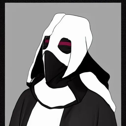 Image similar to female plague doctor donning a black hood, steel armor and a white crow mask, trending on artstation