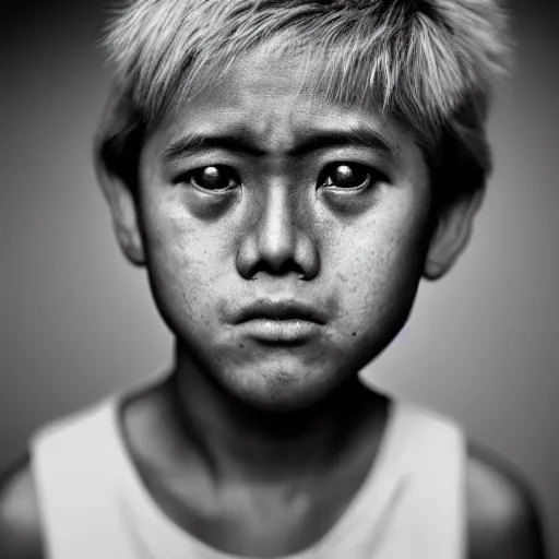 Image similar to portrait of down syndrome xqc, taken by steve mccurry, sharp focus, 4 k editorial photograph, soft lighting, black background