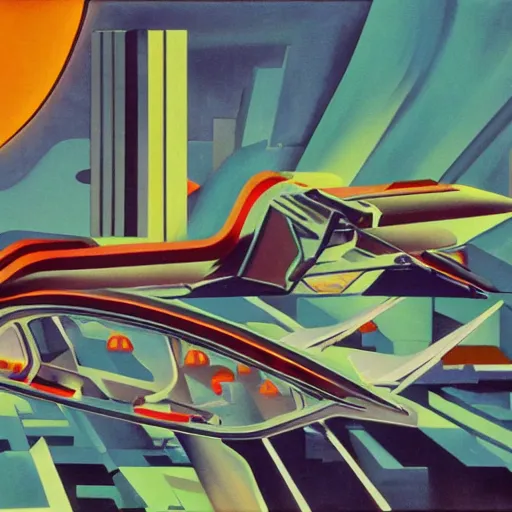 Image similar to flying cars, megacity, the jetsons. Painting by Wyndham Lewis. vaporwave, intricate, hyperrealistic, ultra fine detail, ultra high resolution, fine texture detail, cinematic, 8k, photorealistic, epic photo, trending on artstation