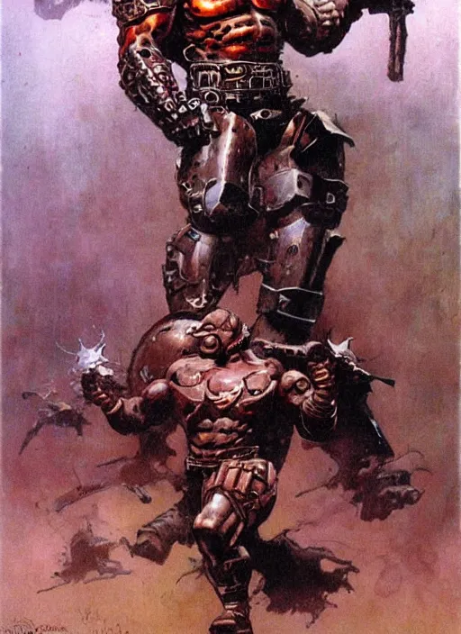 Image similar to iron saint, strong line, eerie color, beautiful! coherent! by frank frazetta, by brom