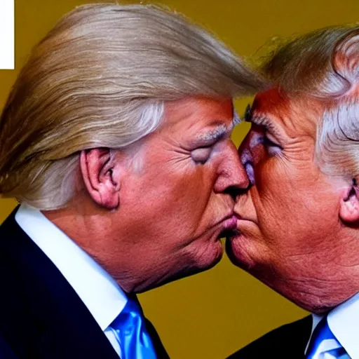 Prompt: Joe Biden and Donald Trump french kissing