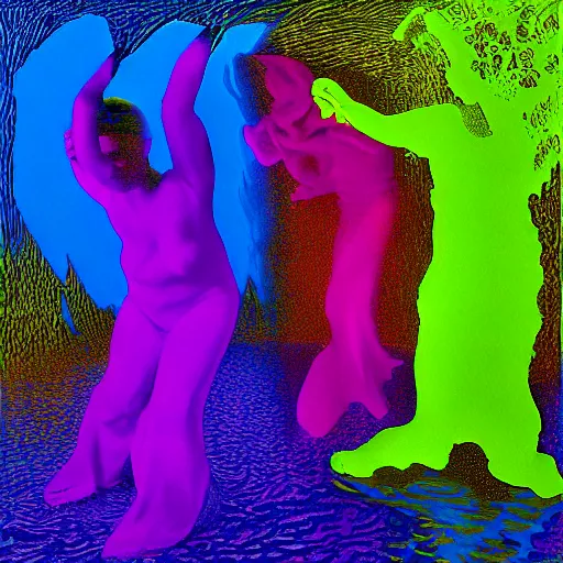 Image similar to liquid people dancing under the sea by lynda benglis, hyperrealistic, shadows, high detail, digital art