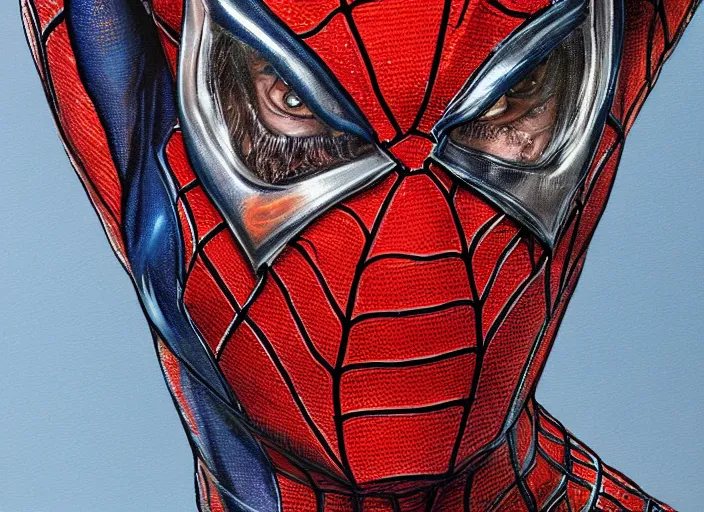 Image similar to a highly detailed terrifying portrait andrew garfield spidey, james gurney, james jean