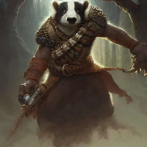 Prompt: a detailed portrait of a badger wizard, by justin gerard and greg rutkowski, digital art, realistic painting, dnd, character design, trending on artstation