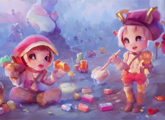 Image similar to concept art of cute candy mobs, oil painting by Jama Jurabaev, extremely detailed, brush hard, artstation, for AAA game, high quality