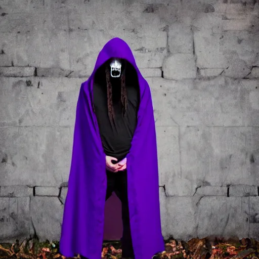 Prompt: creepy cloak, purple, horror style