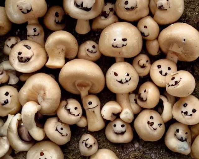 Image similar to mushrooms with happy faces on them