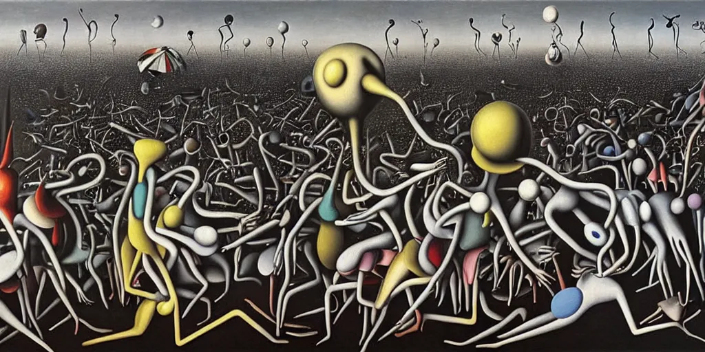 Image similar to disease decimating a global population, animals ruling the world, detailed surrealist painting by yves tanguy