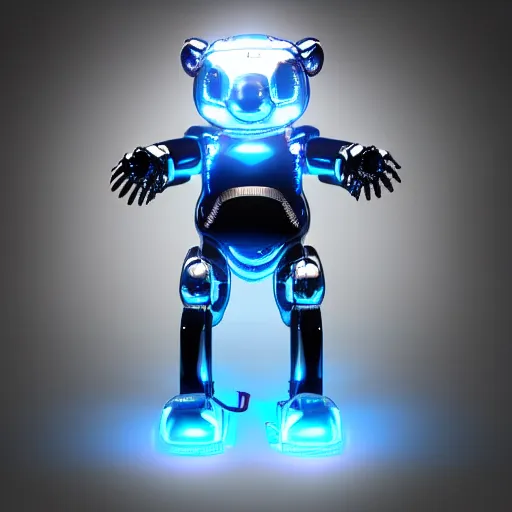 Image similar to shiny cybertronic robot bear with leds, studio lighting, high detail, digital art ,