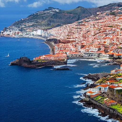 Prompt: madeira island, funchal, very very wide shot, realism, cinematic shot