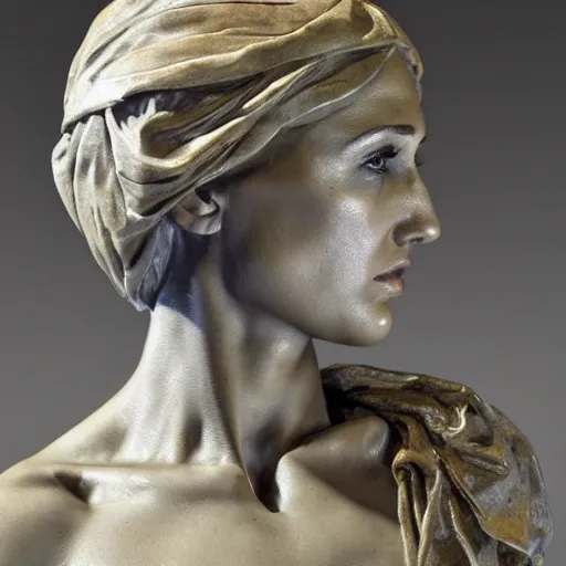 Image similar to bust sculpture of Gal Gadot as pieta, by Michelangelo, photorealism