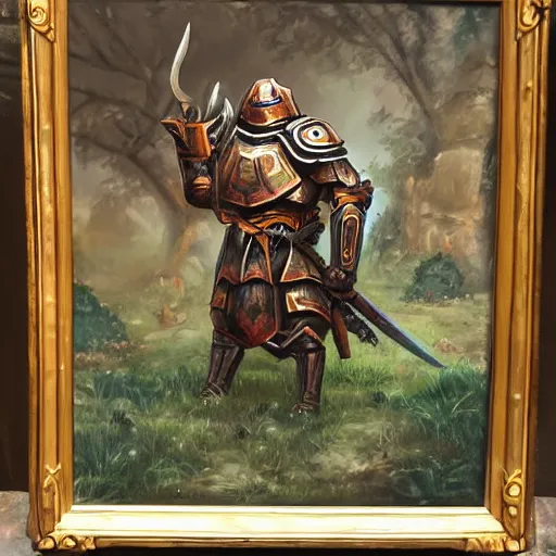 Image similar to an oil painting of a tortoise paladin