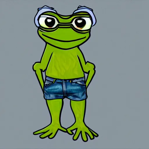 Image similar to pepe the frog head from 4chan on the body of a cartoon dog wearing a leather jacket and jeans