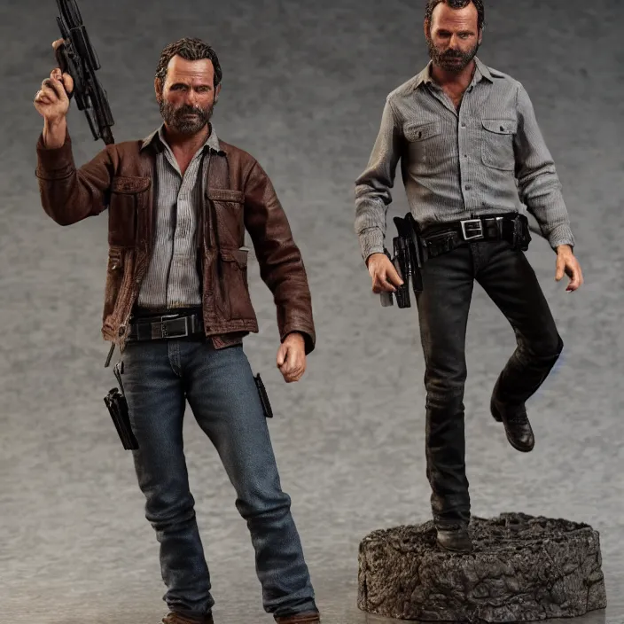 Prompt: a hot toys figure of rick grimes, figurine, detailed product photo