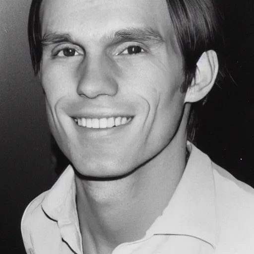 Image similar to A photograph portrait of Jerma985 with short-medium length hair a combover wearing early 1970s menswear in the early 1970s, taken in the early 1970s, grainy, taken on a 1970s Polaroid Camera, realistic, hyperrealistic, very realistic, highly detailed, very detailed, extremely detailed, detailed, digital art, trending on artstation, colorized photo