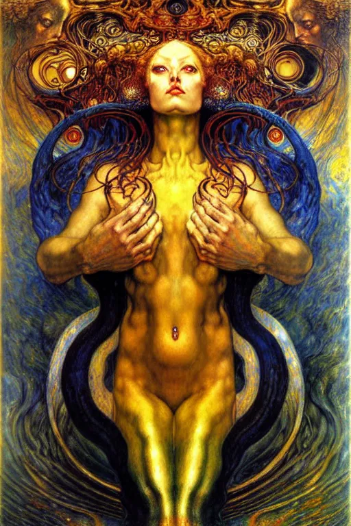 Image similar to Divine Chaos Engine by Karol Bak, Jean Delville, William Blake, Gustav Klimt, and Vincent Van Gogh, symbolist, visionary