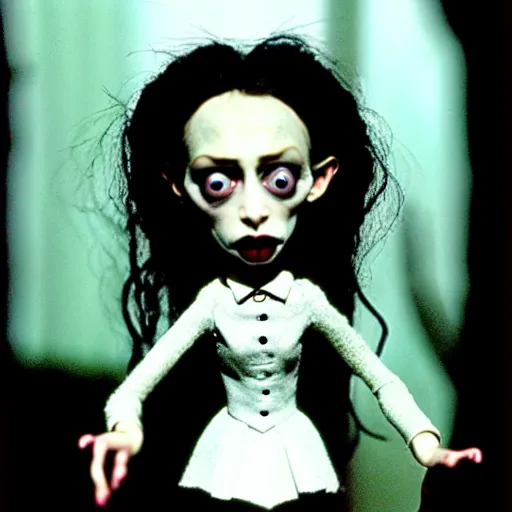 Image similar to claymation jacinda arden by jan svankmajer, hyperrealistic, very detailed, tim burton, 3 5 mm film still, gothic, horror, eldritch