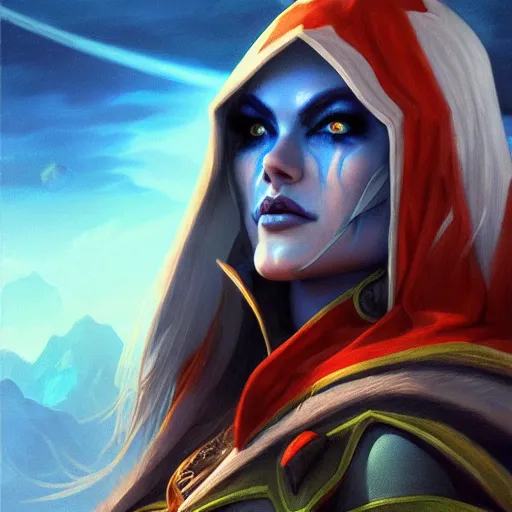 Image similar to hyperrealist portrait of sylvanas windrunner on a blue planet. by bayard wu, fantasy art, photo realistic, dynamic lighting, trending on artstation, poster, volumetric lighting, very detailed faces, 4 k, award winning