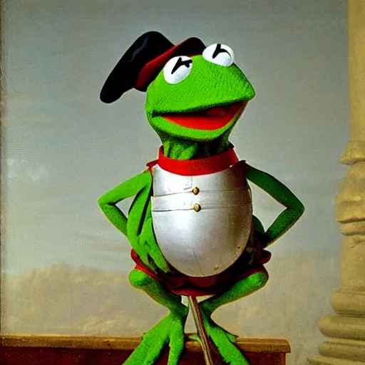 Image similar to Kermit the Frog VIII King of France, 1784, oil painting, London Art Museum