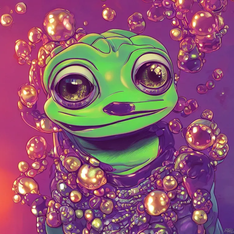 Image similar to maximalist detailed gemstone pepe the frog by adoryanti, machine. delusions, holosomnia, electrixbunny, rendered in discodiffusion. decorated with pearls and gems, behance hd by jesper ejsing, by rhads, makoto shinkai, ilya kuvshinov, rossdraws global illumination ray tracing hdr radiating a glowing aura