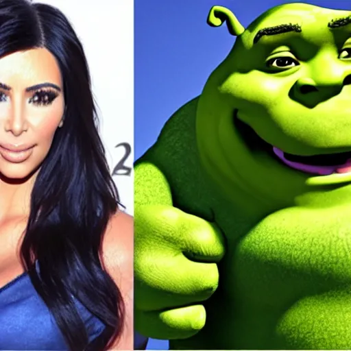 Prompt: kim kardashian and shrek