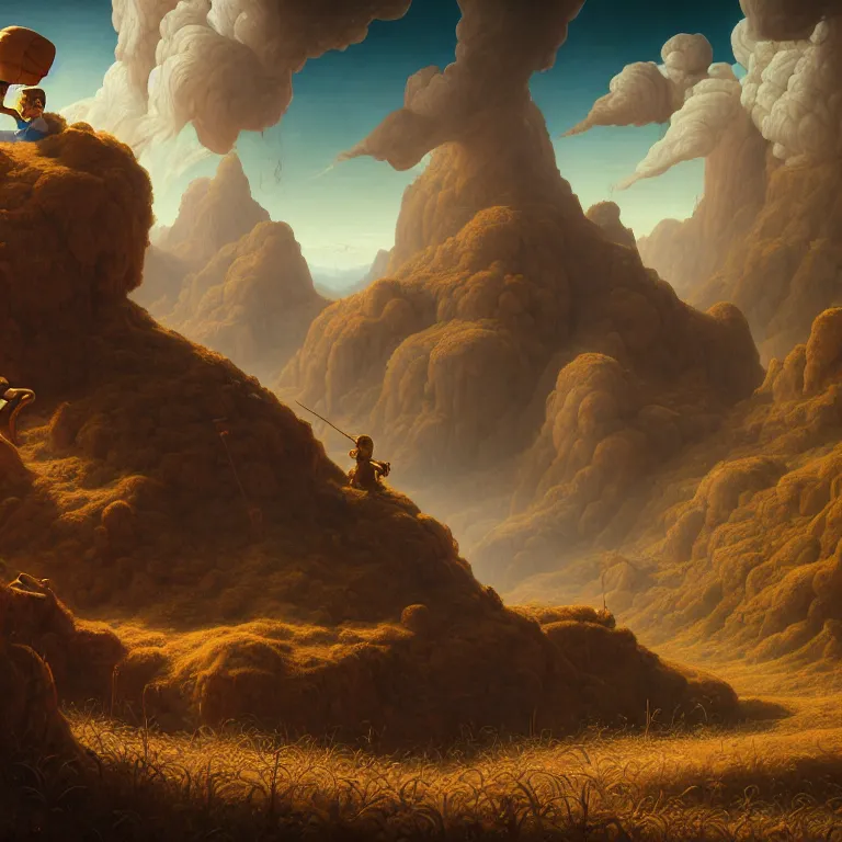 Image similar to young man with short brown hair and beard travelling with the simpsons through wastelands, baroque landscape painting, beautiful intricate insanely detailed octane render, artstation, 8 k artistic photography, photorealistic, volumetric perfect light, chiaroscuro, raphael, caravaggio, beksinski, rutkowski, giger