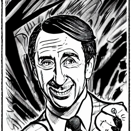 Prompt: a beautifully detailed illustration of mister rodgers as a shonen villain, fine detail, 4 k, award winning