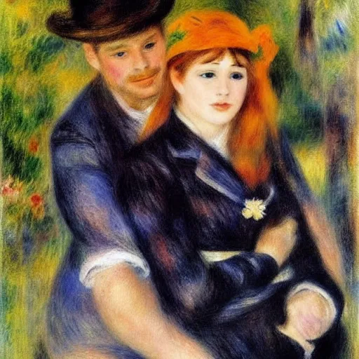 Image similar to art by renoir, real lgbt love, people wearing clothes