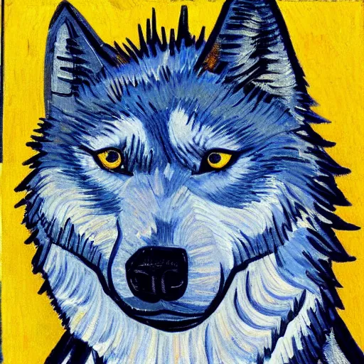 Prompt: retarded wolf portrait, van gogh
