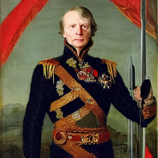 Prompt: portrait of king of sweden, cool, explosions, swords