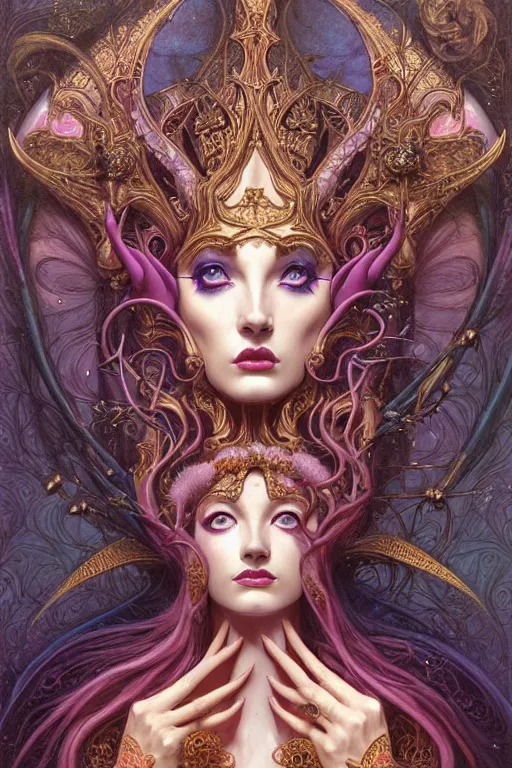 Image similar to symmetrical painting, a beautiful female god in dress, pretty, perfect face, elegant, ornate, luxury, elite, matte painting, by artgrem, by james jean, by brian froud, by wayne barlowe